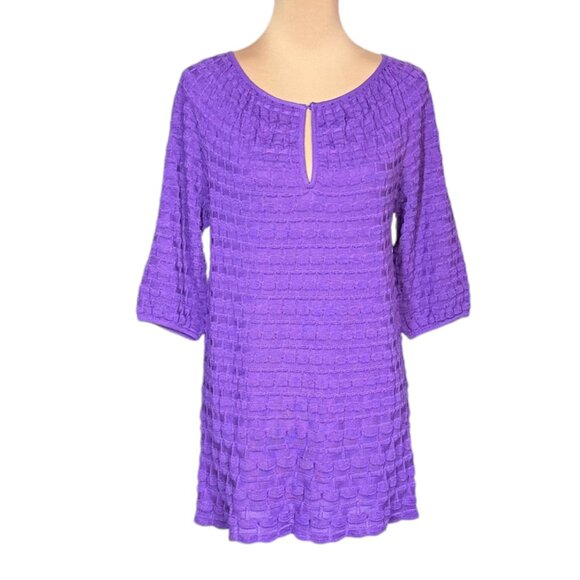 NWT MISSONI Mini Dress Sz.L Knit Purple Wool Blend Keyhole Bell Sleeve 70s Boho - Picture 3 of 15